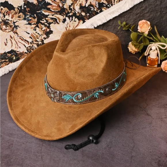 Western Cowboy/Cowgirl Hat with Turquoise Blue Embellished Band - Picture 2 of 9